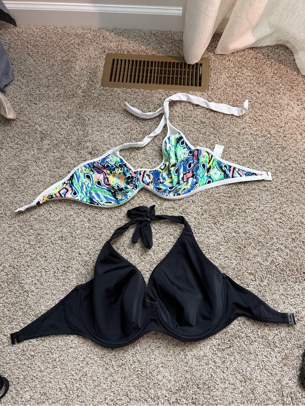 Freya Two-Piece Swim Tops — Black & Multicolor Print